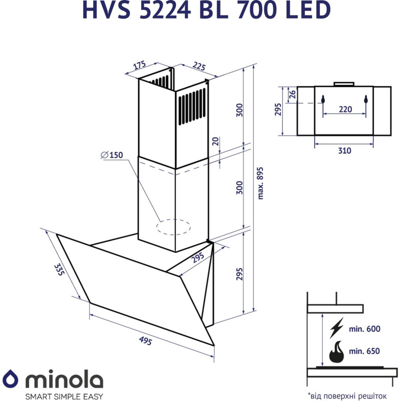 Витяжка Minola HVS 5224 BL 700 LED