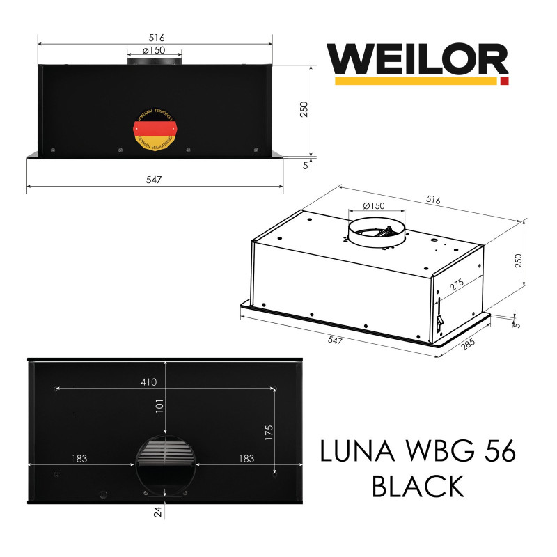 Витяжка WEILOR LUNA WBG 56 BLACK