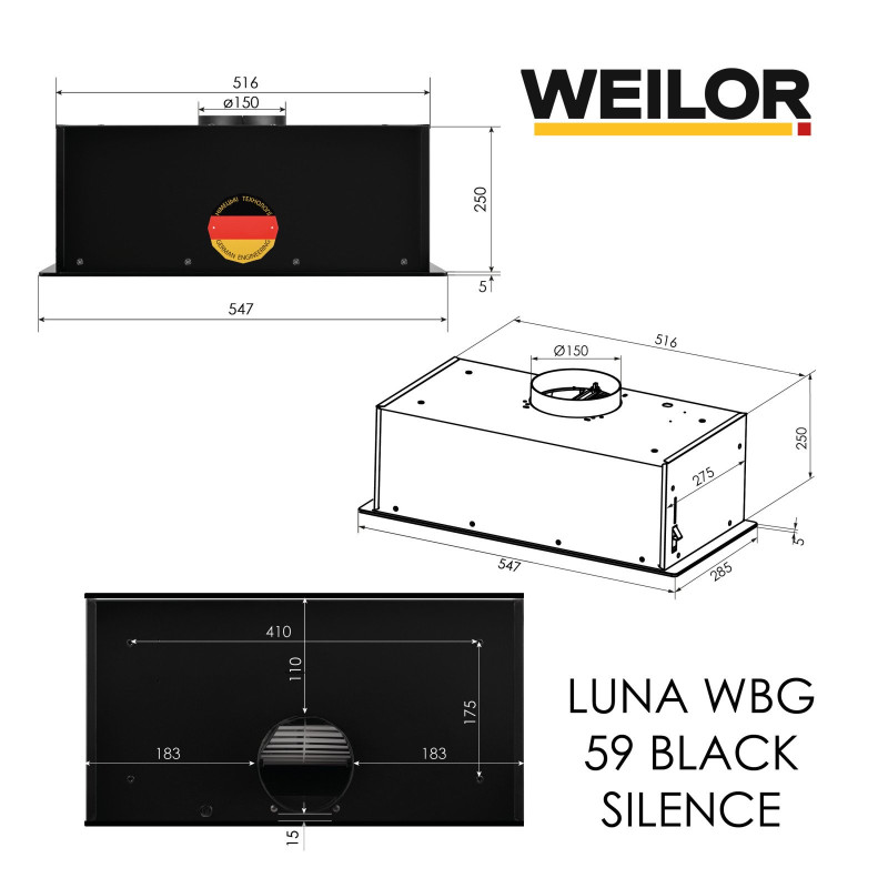 Витяжка WEILOR LUNA WBG 59 BLACK SILENCE