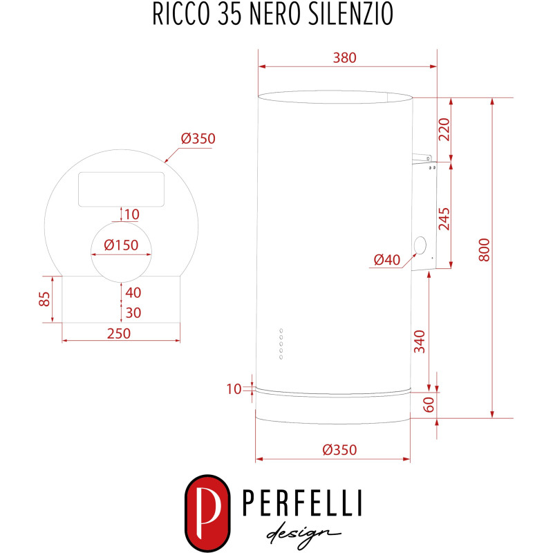 Витяжка PERFELLI DESIGN RICCO 35 NERO SILENZIO