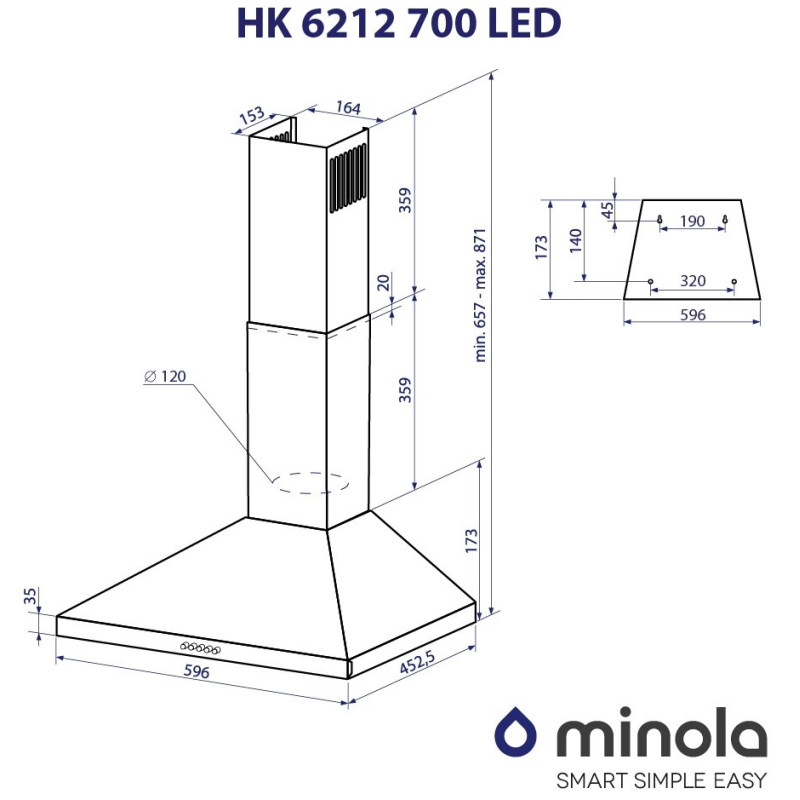 Витяжка Minola HK 6212 WH 700 LED