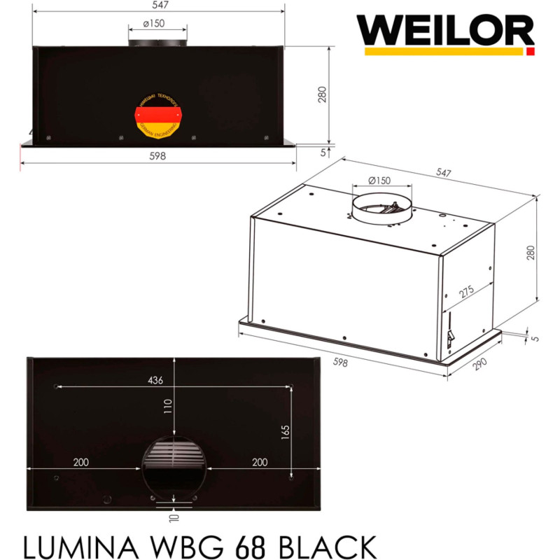 Витяжка Weilor LUMINA WBG 68 BLACK