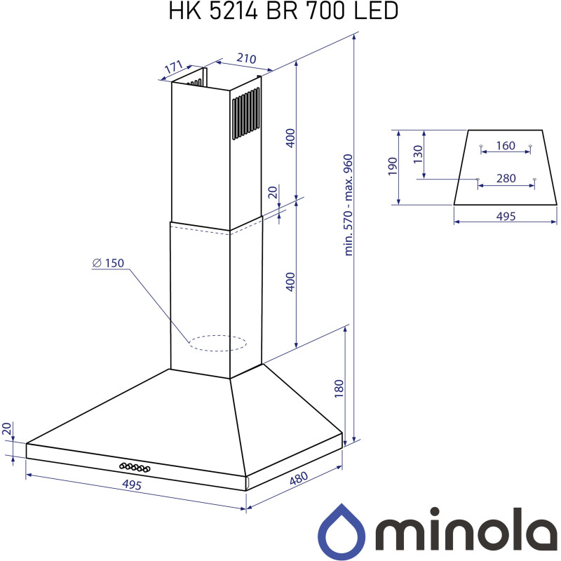 Витяжка Minola HK 5214 BR 700 LED