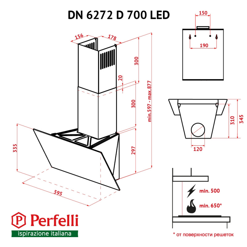 Витяжка Perfelli DN 6272 D 700 BL LED