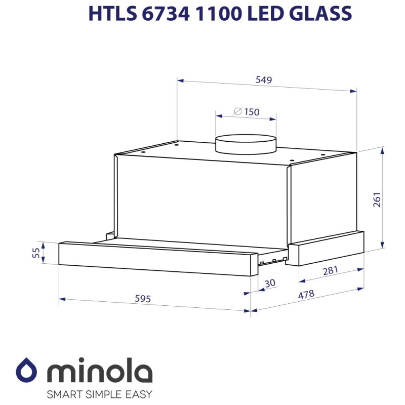 Витяжка Minola HTLS 6734 BL 1100 LED GLASS