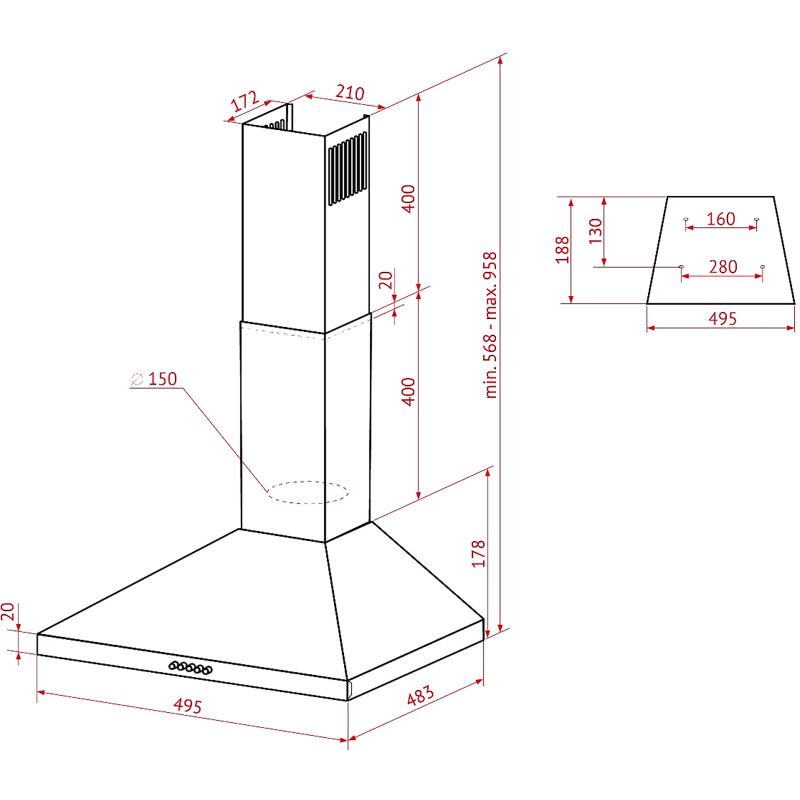 Витяжка Perfelli K 5210 BL 700 LED