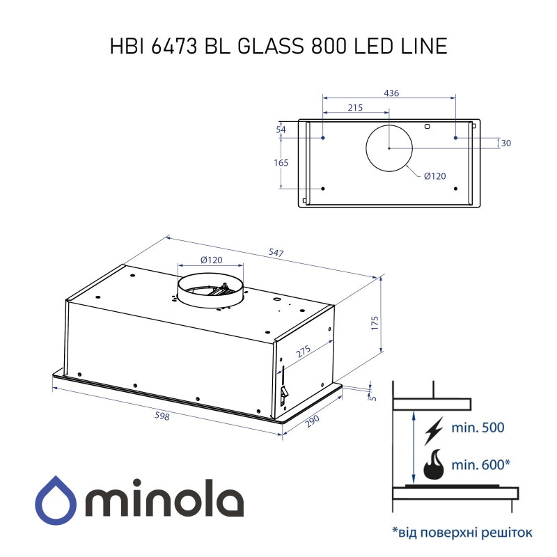 Витяжка Minola HBI 6473 BL GLASS 800 LED Line