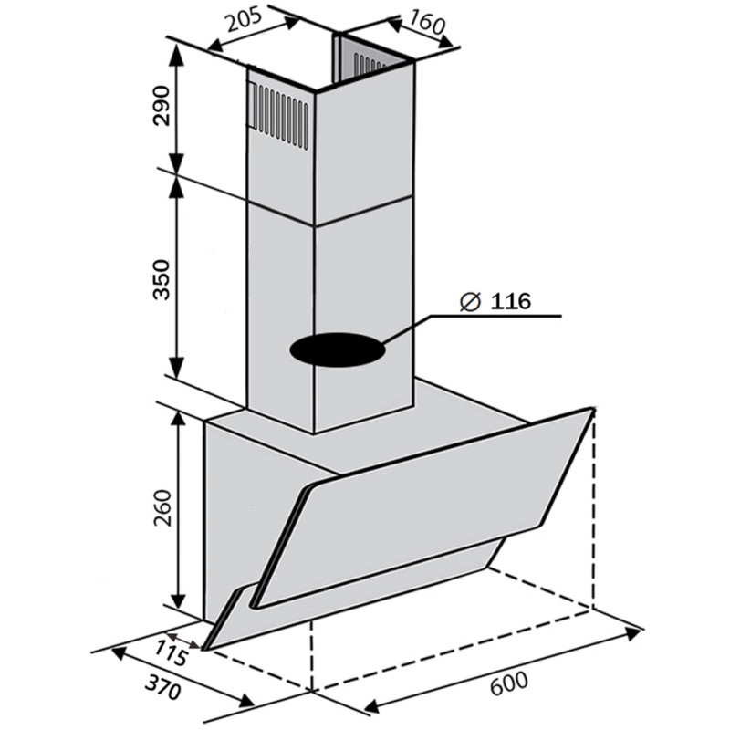 Витяжка VENTOLUX RIMINI 60 BK (650) PB SL