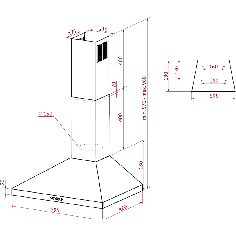 Витяжка Perfelli K 6610 WH 1000 LED