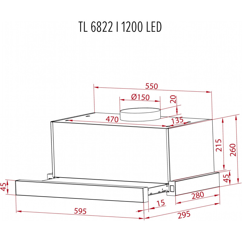 Витяжка PERFELLI TL 6822 I 1200 LED