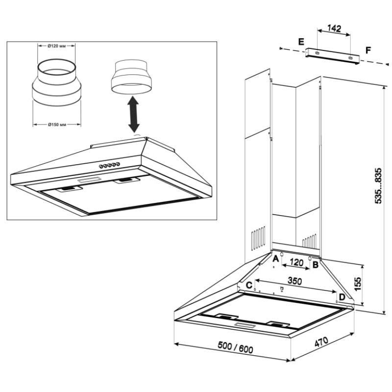 Витяжка ELEYUS WELLA 1000 LED 60 BG