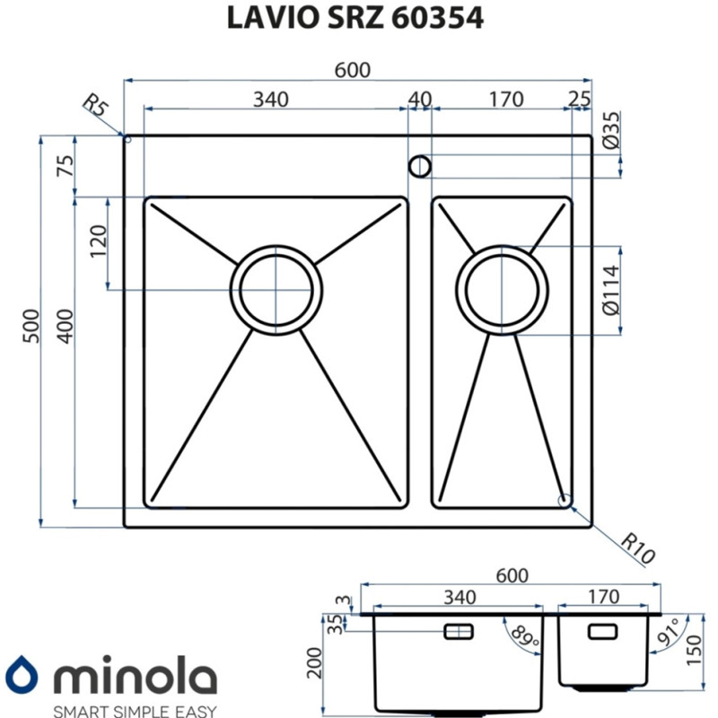 Кухонна мийка Minola LAVIO SRZ 60354