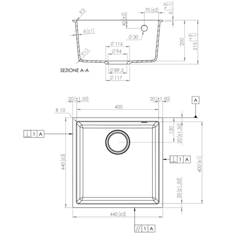 Кухонна мийка ELLECI Q 102 Under Top Nero 40