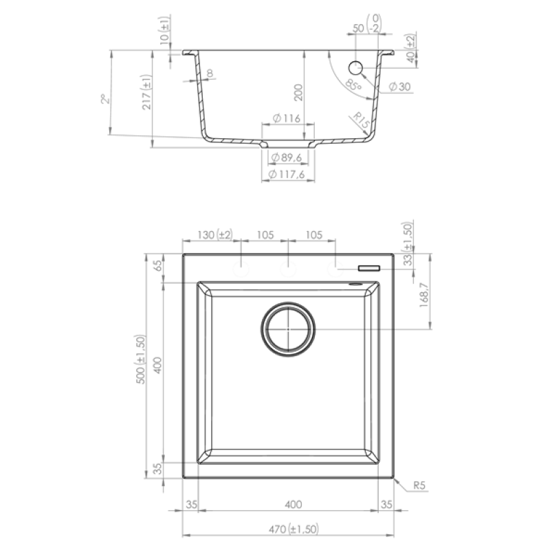 Кухонна мийка ELLECI Q 102 On Top Nero 40
