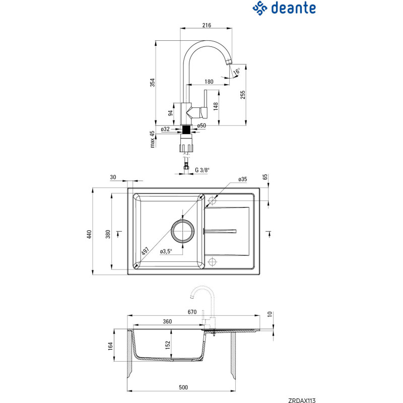 Кухонний набір Deante Leda ZRD_2113 + BEN_262M графіт-хром (ZRDA2113)