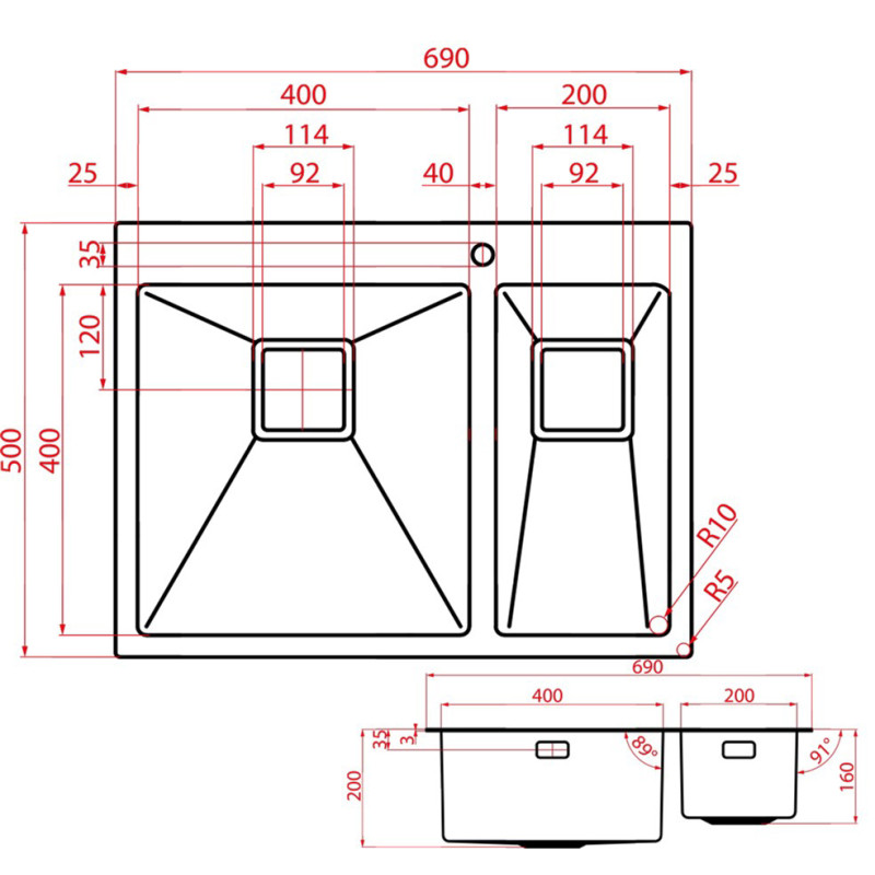 Кухонна мийка WEILOR IMMER WRT DB6950