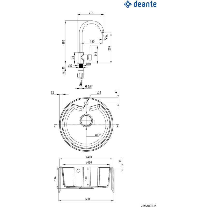 Кухонний набір Deante Solis ZRS_2803 + BEN_262M графіт-хром (ZRSB2803)