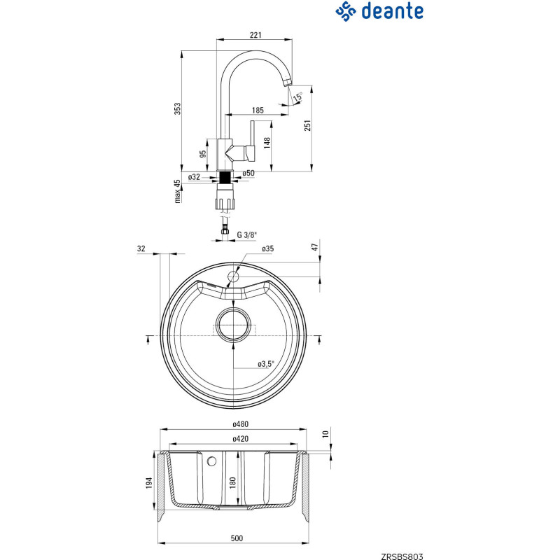 Кухонний набір Deante Solis ZRS_S803 + BEU_S62M сірий (ZRSBS803)