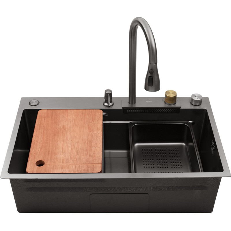 Кухонна раковина Kroner KRP Schwarze - Set7545HM PVD (3,0/0,8 мм)