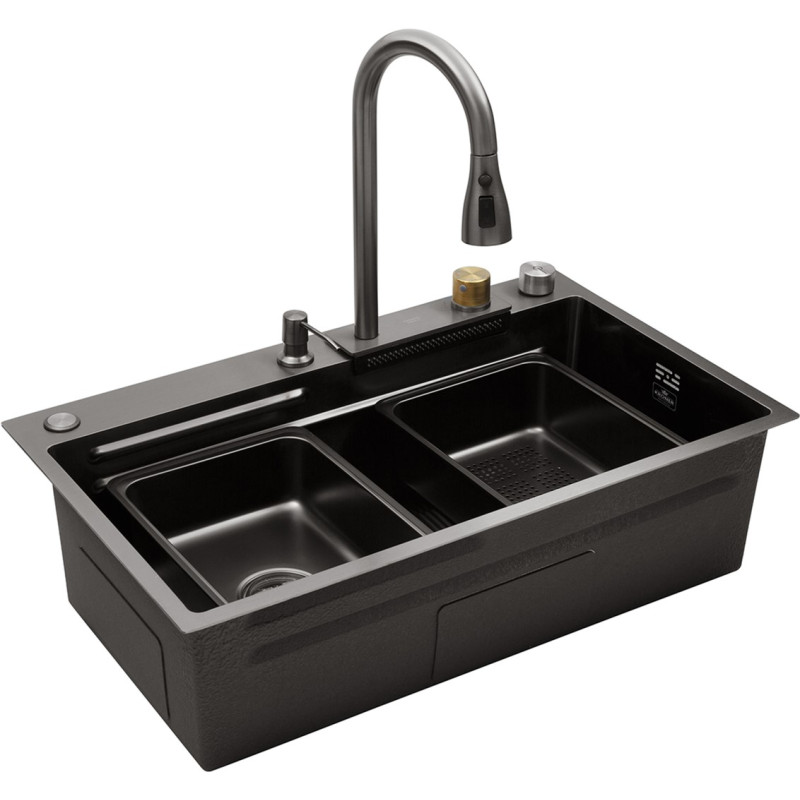 Кухонна раковина Kroner KRP Schwarze - Set7545HM PVD (3,0/0,8 мм)