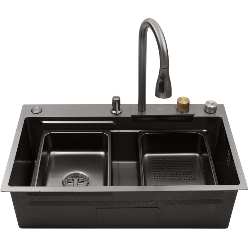 Кухонна раковина Kroner KRP Schwarze - Set7545HM PVD (3,0/0,8 мм)