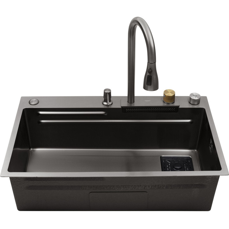 Кухонна раковина Kroner KRP Schwarze - Set7545HM PVD (3,0/0,8 мм)