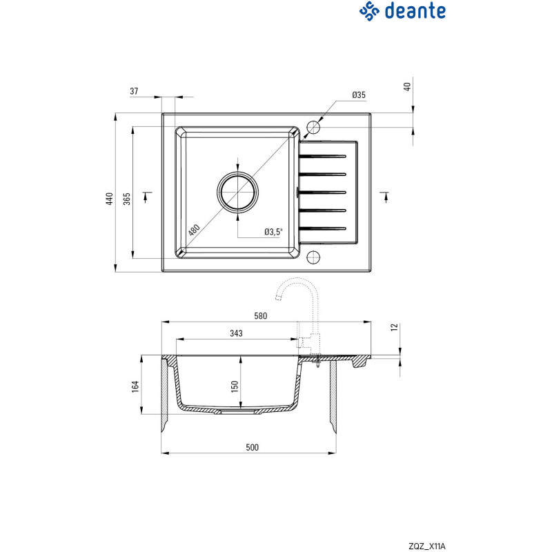 Кухонний набір Deante Zorba ZQZ_211A + BEN_262M графіт-хром (ZQZA211A)