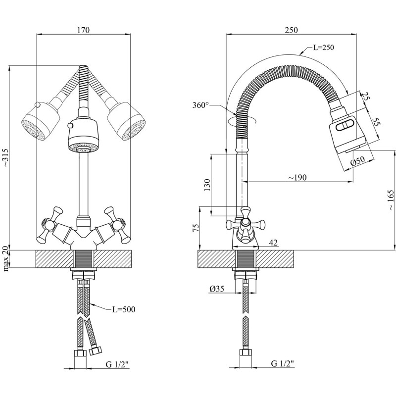 Змішувач для кухні Kroner KRM Rhein - C030-1