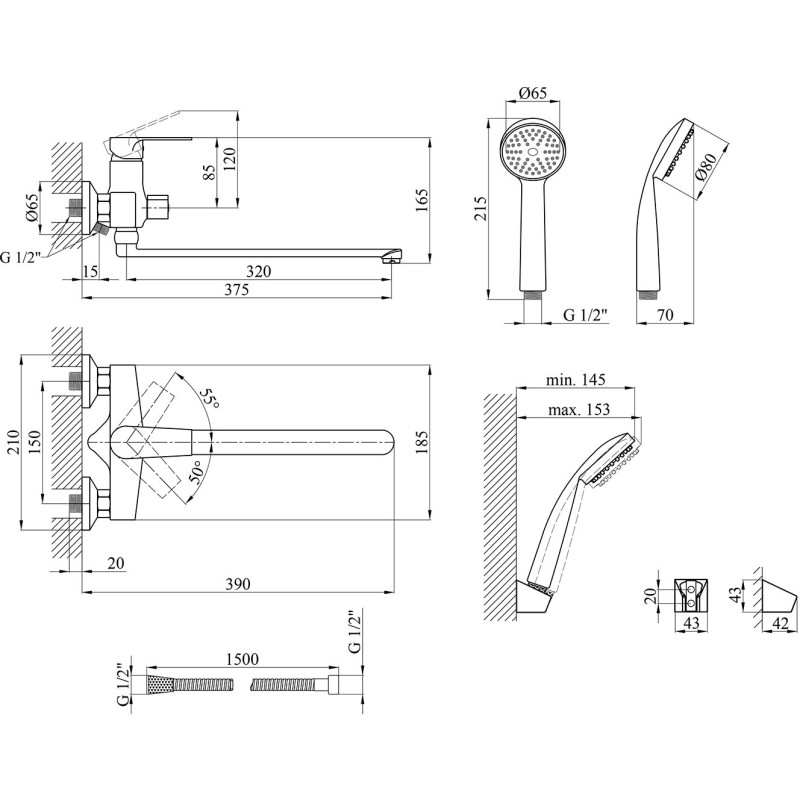 Змішувач для ванни Kroner KRM Oker C070