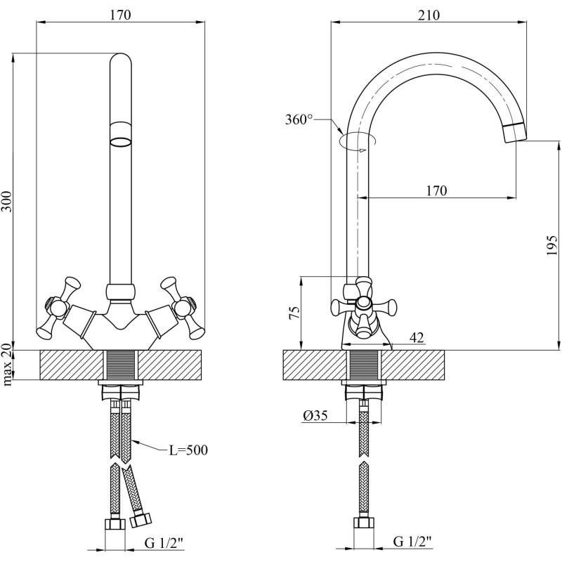 Змішувач для кухні Kroner KRM Rhein - C034