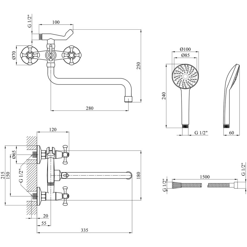 Змішувач для ванни Kroner KRM Rhein C073