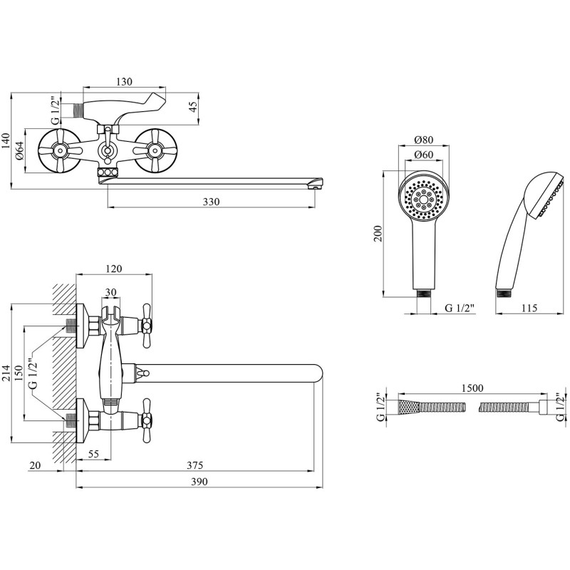 Змішувач для ванни Kroner KRP Royce C072