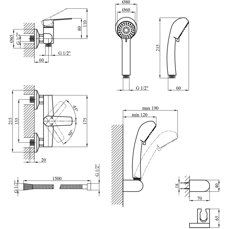 Змішувач для душу Kroner KRP Brocken C050