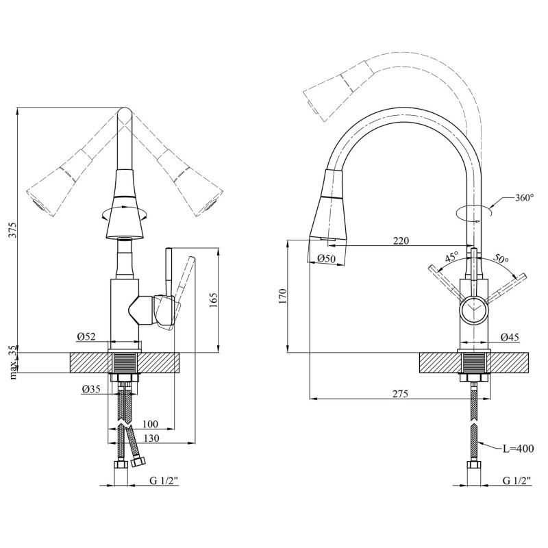 Змішувач для кухні Kroner KRM Kuche C132GRA
