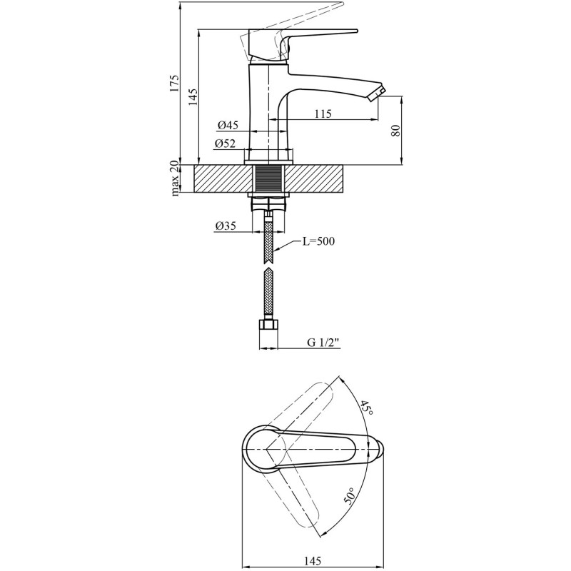 Змішувач для раковини Kroner KRM Elbe - C010
