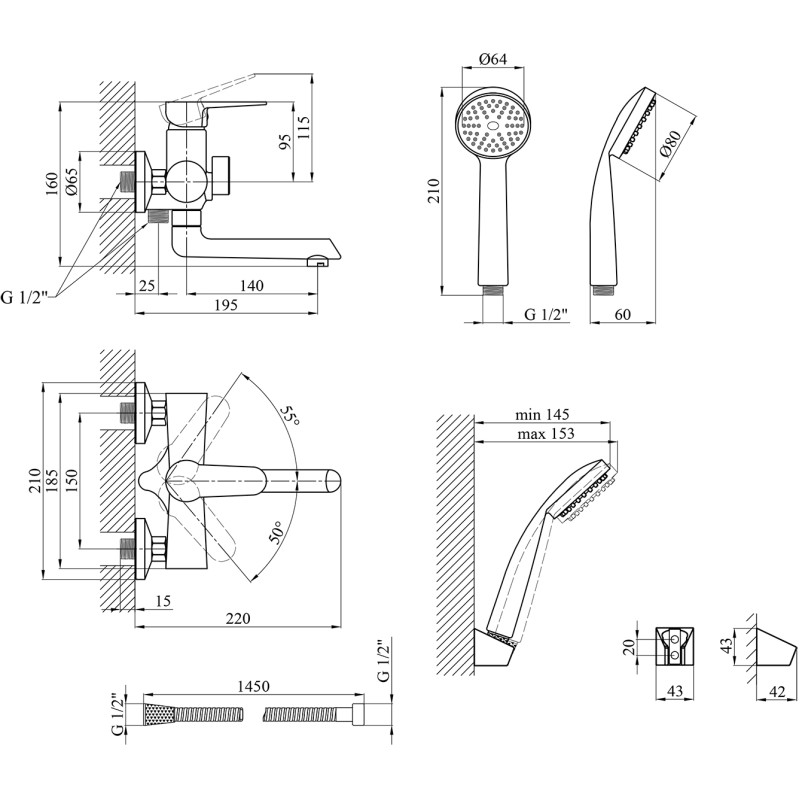 Змішувач для ванни Kroner KRM Elbe - N060