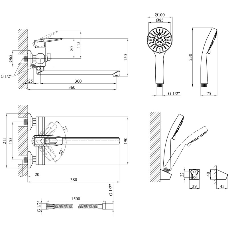 Змішувач для ванни Kroner Krm Kante - C070