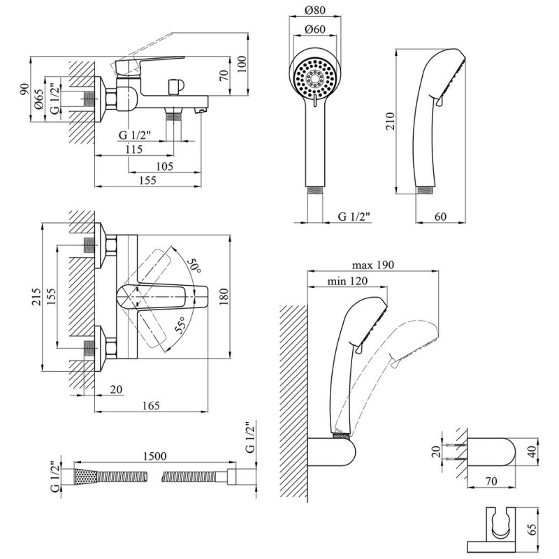 Змішувач для ванної кімнати Kroner KRP BROECKEN - C060