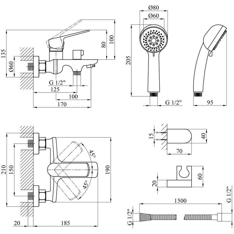 Змішувач ванної кімнати Kroner KRP DORN - C060