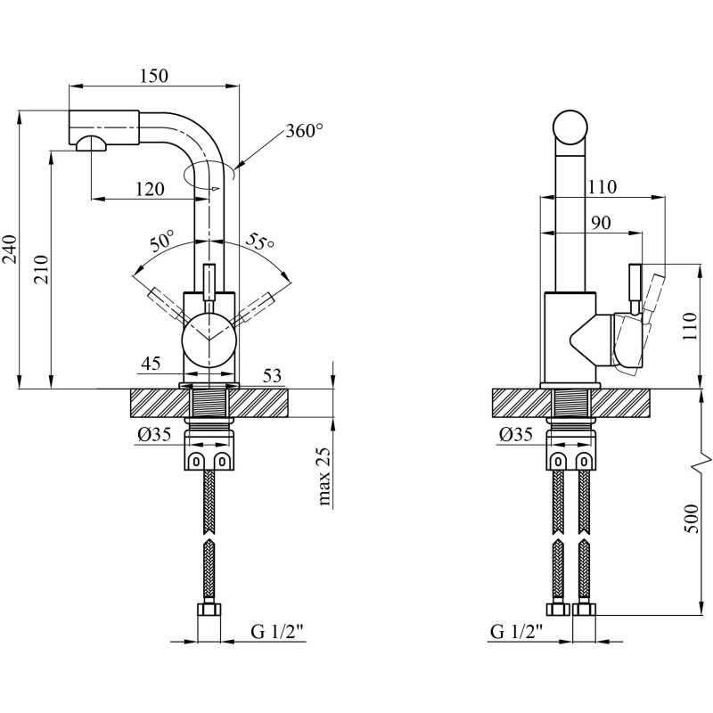 Змішувач для раковини Kroner KRP Edelstahl Klassisch - ESG012