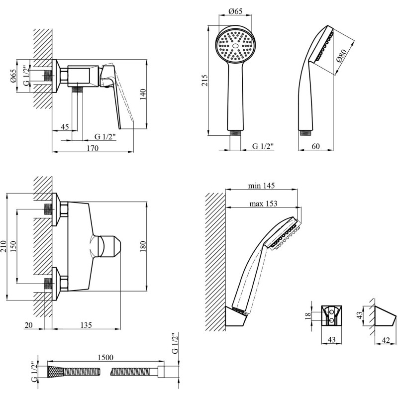 Змішувач для душу Kroner KRM Odra - C050