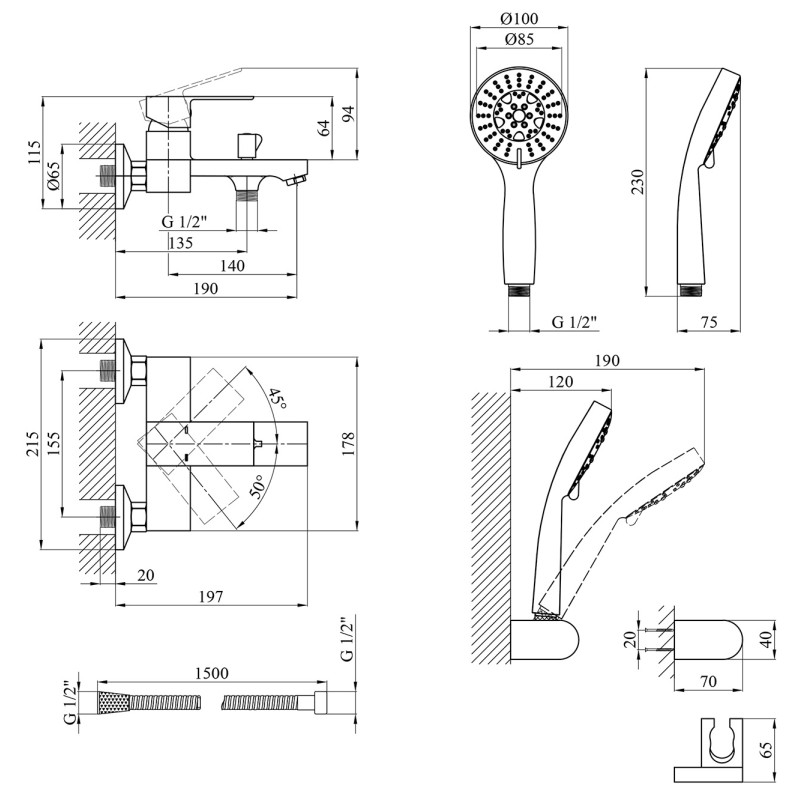 Змішувач для ванної кімнати Kroner KRP HARZ C060