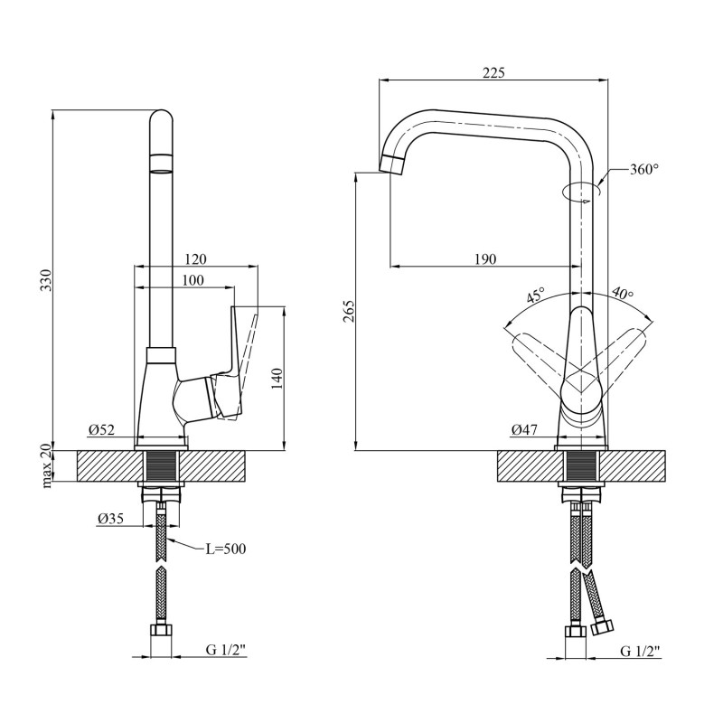 Змішувач для кухні Kroner KRM Elbe - C030