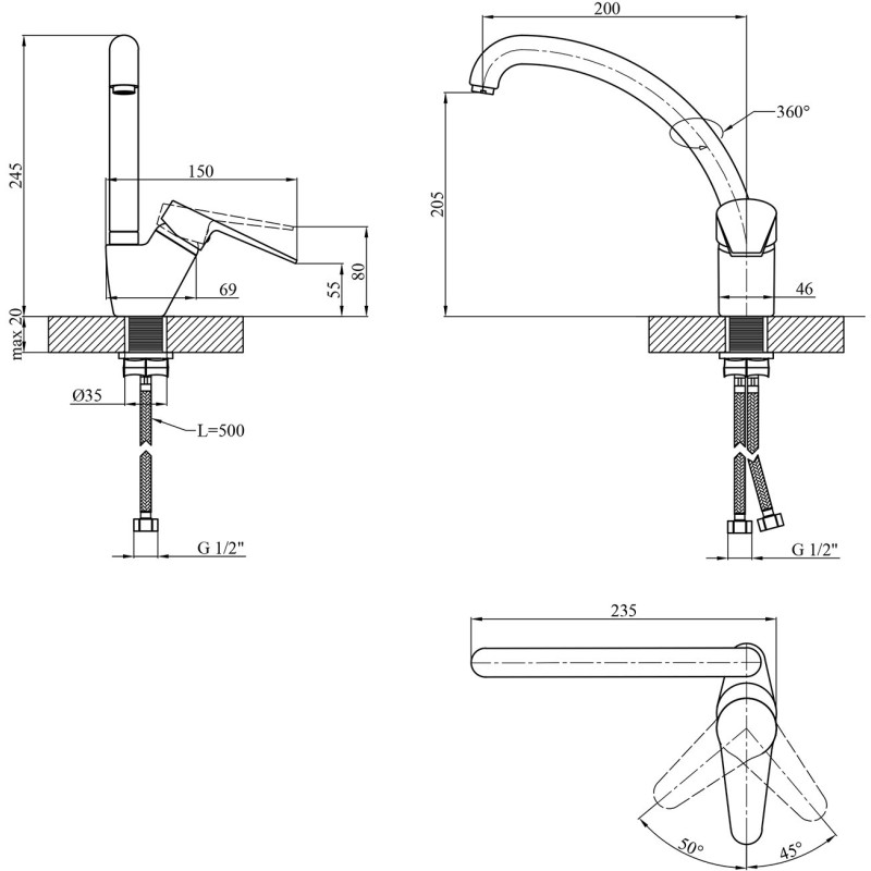 Змішувач для кухні Kroner KRM Elbe - C032