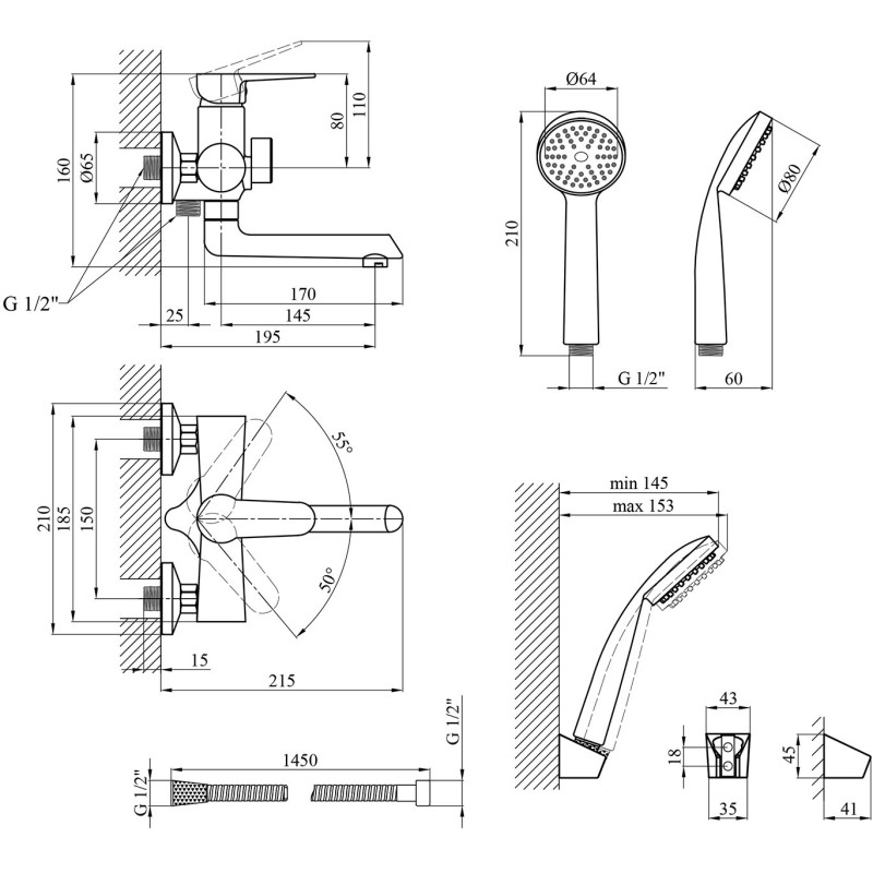 Змішувач для ванни Kroner KRM Elbe C060