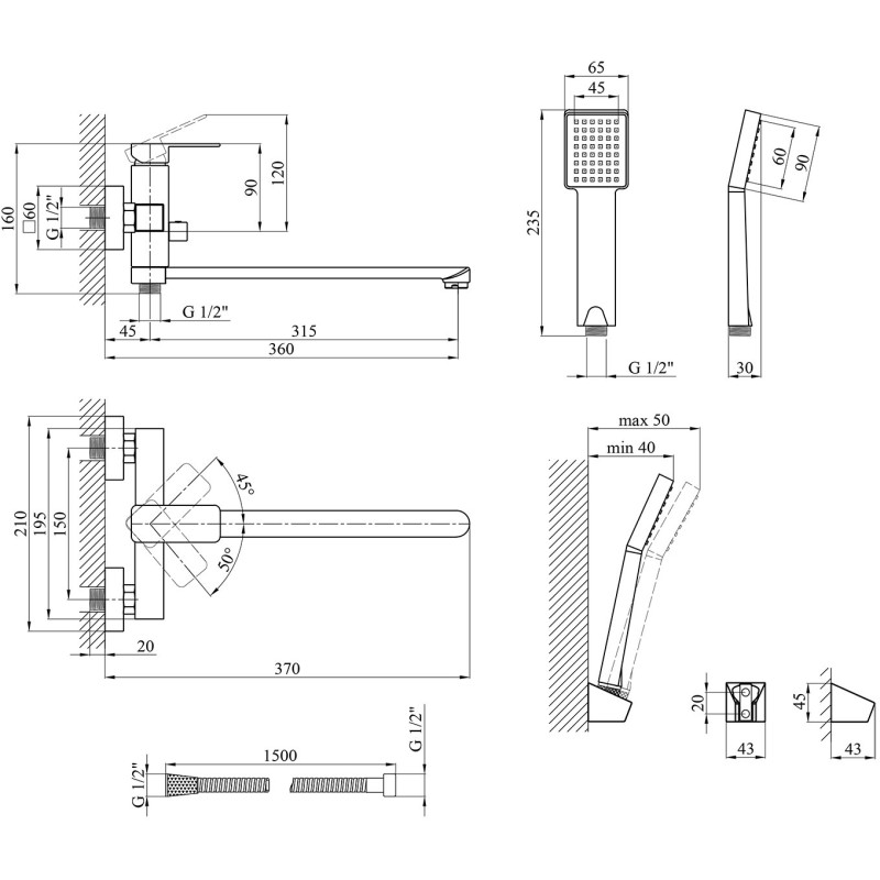 Змішувач для ванни Kroner KRM Ems C070