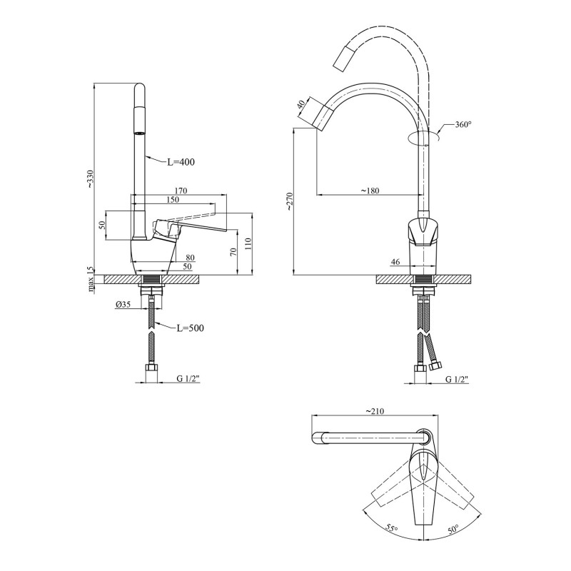 Змішувач для кухні Kroner KRM Odra - C032WHI