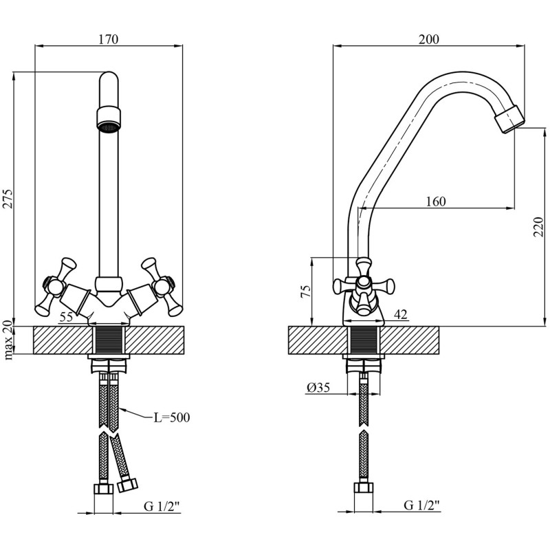 Змішувач для кухні Kroner KRM Rhein - C030
