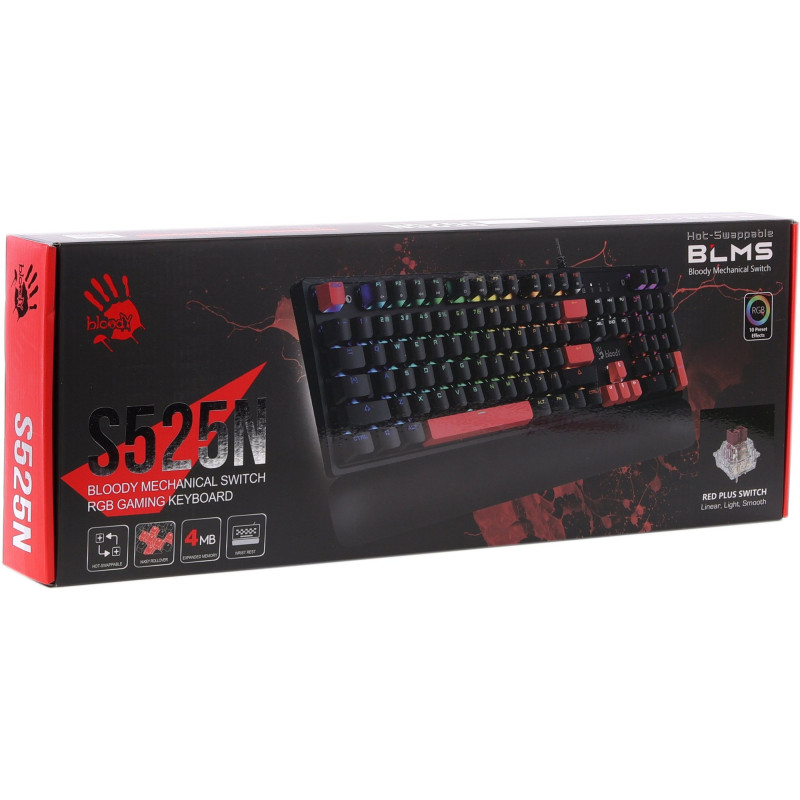 Клавіатура A4Tech Bloody S525N RGB BLMS Red Switch USB Fire Black (4711421002066)