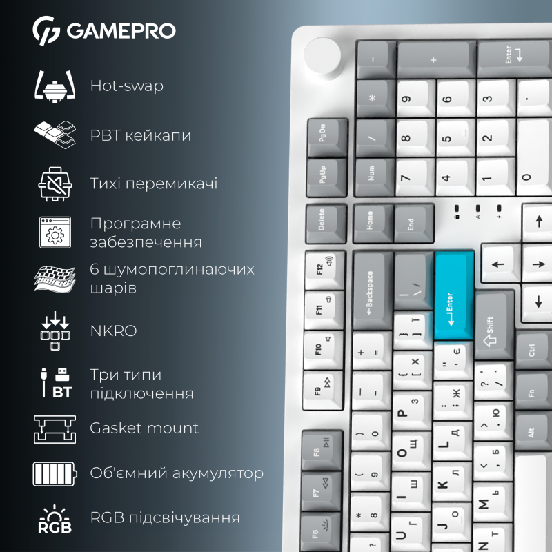 Бездротова клавіатура GamePro Asgard Drakkar Keychron Super Red Switch White (MK305WH)